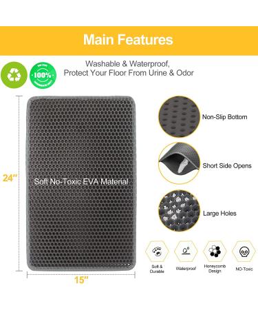 LeToo Cat Litter Mat - Large Waterproof Double Layer Anti-Tracking Kitty Mat - No-Toxic & Washable - Grey 24 x 15 - Buy Online on GoSupps.com