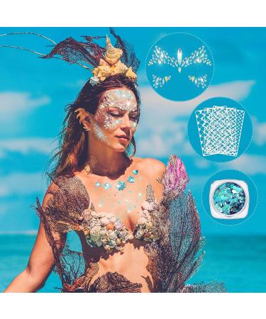 Mermaid Costume for Women: Face Gems, Glitter, Stencils - Festival Party Makeup Kit - Buy Online on GoSupps.com