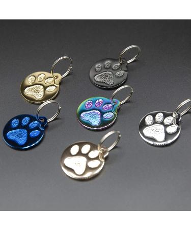 Custom Engraved Round Paw Print Cat Tags in Stainless Steel - Personalized ID with 4 Lines - Gold, Rose Gold, Blue, Black, Nebula Options - Buy Online on GoSupps.com