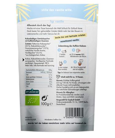 Koawach Vanilla Cocoa Powder - Vegan Hot Chocolate Drink (500g) | Low Sugar Fairtrade Energy Boosting Perfect for Baking - Buy Online on GoSupps.com