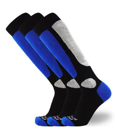 Pure Athlete Value Ski Socks for Men, Women  Snowboarding, Winter, Cold Weather Large-X-Large 3 Pairs - Blue
