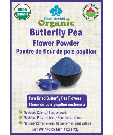 Organic Butterfly Pea Flower Powder - Blue Color Latte Matcha Tea - Plant Based Natural Food Colouring - 113 gram (4 OZ)) 113 g (Pack of 1)