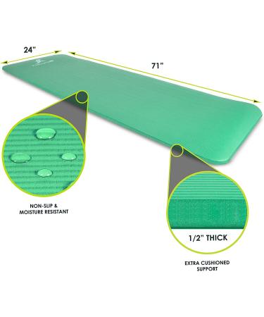 ProsourceFit Extra Thick Non-Slip Yoga Pilates Mat - 71 x 24 Green - Padded Workout Mat for Men and Women - Buy Online on GoSupps.com