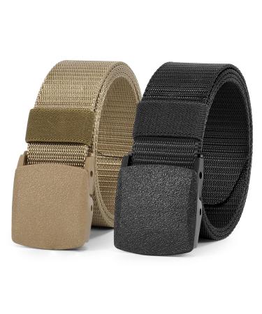 WERFORU Nylon Belt for Men Military Tactical Belt Canvas Outdoor Web Belt with Plastic Buckle Suit for Pant Size Below 45Inch A-black+khaki