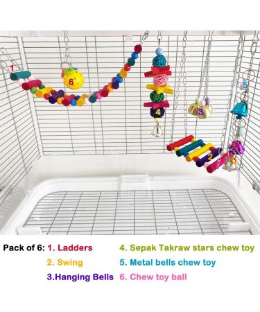 6-Pack Bird Parrot Swing Ladders & Chewing Toys - Cage Accessories for Small Parakeets, Cockatiels, Lovebirds, Conures, Macaws, Finches - Buy Online on GoSupps.com