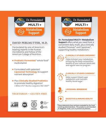 Garden of Life Dr. Formulated Multi+ Metabolism Support - Fermented Liposomal Multivitamin + Chromax Capsimax Berberine & Probiotics - 30 Capsules - Buy Online on GoSupps.com