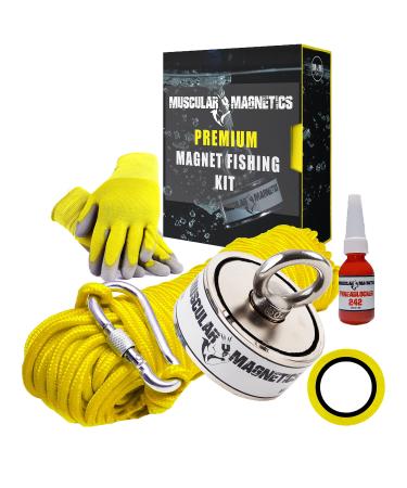 1000lb Double Sided Fishing Magnet Bundle Pack - Includes 6mm 100ft High Strength Nylon Rope with Carabiner Non-Slip Rubber Gloves Threadlocker Tape & Double Sided (Complete Kit) 1000lb Double Sided Magnet Fishing Kit