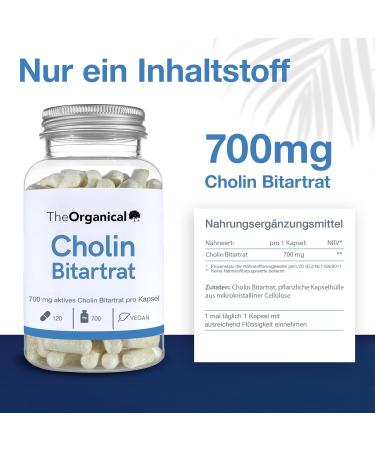 Theorganical Cholin 700 mg - High Dose Liver Capsules (120) | Detox & Additive-Free | Made in Hamburg - Buy Online on GoSupps.com