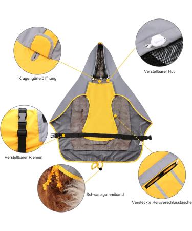 Buy Ownpets Waterproof Dog Rain Jacket with Hood | Adjustable Reflective Straps | Yellow & Gray (S) - Perfect for All Weather - Buy Online on GoSupps.com