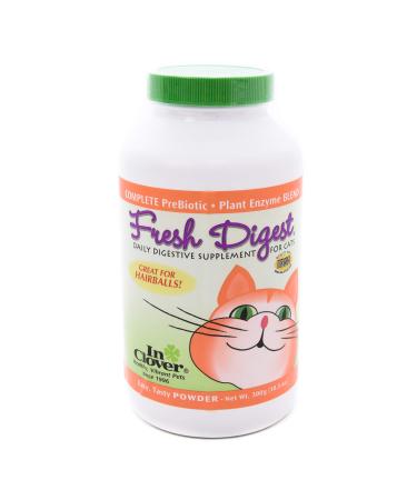 In Clover Fresh Digest Daily Digestive Aid and Immune Support Supplement for Cats, Natural Prebiotic and Enzyme Powder for Healthy Stools, Hairball Control, Stop Litterbox Odor, Works Fast. 10.5 oz.