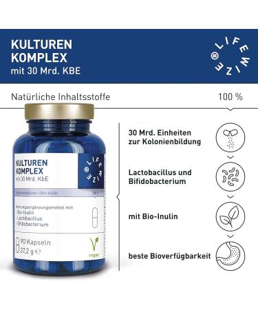 LIFEWIZE Cultures Complex Probiotics - 30 Mrd. KBE Lactobacillus Rhamnosus & Bifidobacteria with Organic Inulin | High Dose Vegan No Additives - Shop Internationally - Buy Online on GoSupps.com