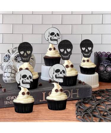 Ercadio 24 Pack Halloween Skull Cupcake Toppers Glitter Skull Cupcake Picks Halloween Horror Skull Cupcake Decors for Halloween Theme Baby Shower Birthday Party Cake Decors Pattern 11 - Buy Online on GoSupps.com