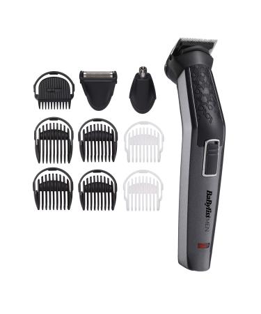 Babyliss men 10-in-1 carbon titanium multi-grooming trimmer kit was washable for body beard and nasal hair including up-to-date black gray MT727E