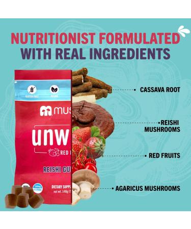 Mushie 100% Organic Reishi Mushroom Gummies - 2000mg Reishi Nootropic for Relaxation Sleep Cardiovascular Health & Immune Support with Vitamin D - Vegan Gluten-Free - 60 Count - Buy Online on GoSupps.com