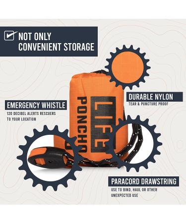 Emergency Survival Poncho Set with Thermal Mylar Blankets - Camping, Hiking, Bug Out Bag Gear - Includes Whistle & Paracord String (Orange) - Buy Online on GoSupps.com