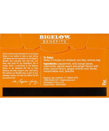 Bigelow Calm Stomach Ginger & Peach Herbal Tea - 18 Bags | Soothing Digestive Relief - Buy Online on GoSupps.com