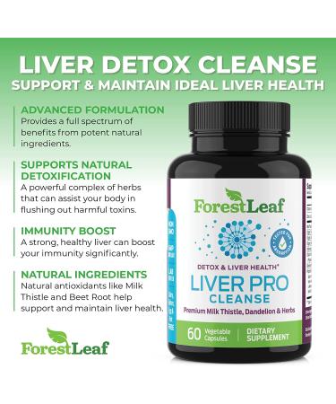 Liver Detox Cleanse Supplement with Milk Thistle & Dandelion Root - Prohepatic Liver Support by ForestLeaf | 60 Capsules - Buy Online on GoSupps.com