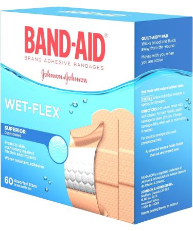 Band-Aid Water Resistant Wet-Flex Adhesive Bandages Assorted Sizes Value Pack Small Regular Large 60 Bandages Variety Pack - Buy Online on GoSupps.com