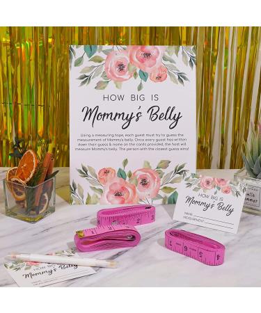 Baby Shower Measure Belly Game Set - 34 PCS Pink | How Big is Mommy's Belly | Includes 30 Guessing Cards, 3 Measuring Tapes, and Game Sign with Stand - Buy Online on GoSupps.com