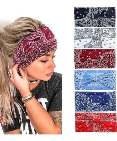 Kavya 6 PCs headband women wide elastic soft boho hair straps leopard print hair accessories yoga sport hair band multi-colored hair ripe women C multi-colored