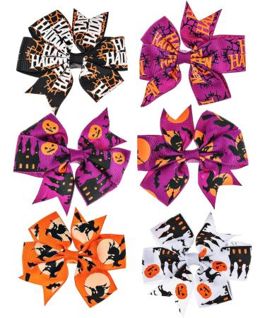Sibba 6 Pieces Halloween Christmas Bow Hair Pins - Pumpkin Bat Boutique Clip Set for Girls - Buy Online on GoSupps.com