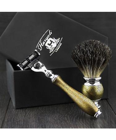 Mens Grooming & Shaving Kit 3 Edge Razor With Black Badger Hair Brush Perfect Set For Men