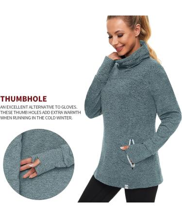 Soneven Women's Running Fleece Sweatshirt Cowl Neck Pullover with Thumb Holes and Neck Gaiter - Teal (Large) - Buy Online on GoSupps.com