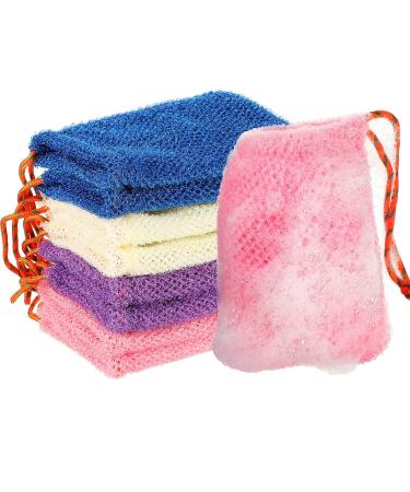 Shappy 8 Pieces Soap Saver Pouch Bar Bags Exfoliating Net Mesh for Shower Holder Bubble Foam Pocket Women Men Girls (Beige, Blue, Purple, Pink), Count (Pack of 1)