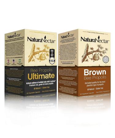 NaturaNectar Natural Bee Propolis Bundle Bee Propolis Ultimate and Brown Bee Propolis - for Immune Cardiovascular and Respiratory Systems Support - 60 Capsules per Bottle