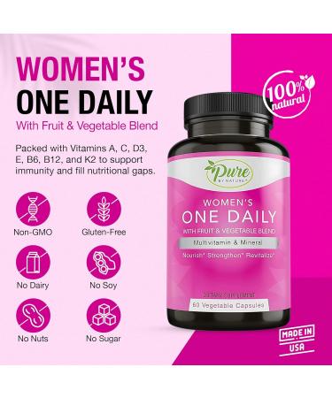Pure By Nature One Daily Multivitamin for Women & Men Bundle Pack Multi Vitamins and Minerals Supplement for Immune Support with Vitamin B12 Gluten-Free & Non-GMO Each with 60 Veggie Capsules - Buy Online on GoSupps.com
