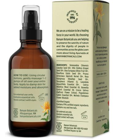 Banyan Botanicals Body Oil - Lightweight Ayurvedic Skin Care | Organic Jojoba Oil Non-Greasy Non-GMO Cruelty-Free | 4 oz Massage Oil for Soft Smooth Skin - Buy Online on GoSupps.com