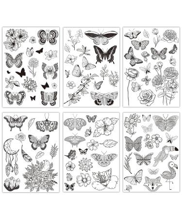 91pcs Large Black Butterfly Temporary Tattoos for Women - 6 Sheets Fake Flower Rose Butterflies, Waterproof Adults Tattoo Stickers for Face Body Arm - Buy Online on GoSupps.com