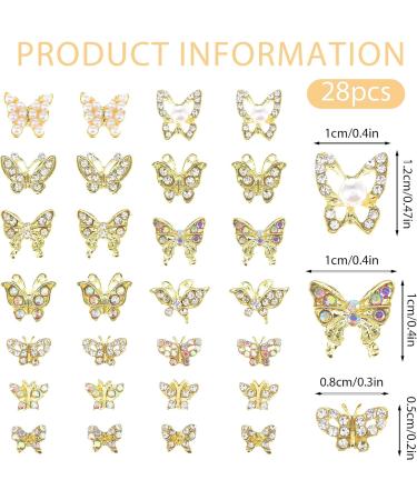 28 pcs Gold Butterfly Nail Charms - 3D Nail Diamonds Rhinestones for Nail Art Design - Buy Online on GoSupps.com