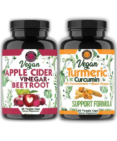 Angry Supplements Vegan Apple Cider Vinegar + Beet Root 60ct & Vegetarian Turmeric Curcumin 60ct- Plant Based Veggie Capsules for Men + Women (2pk-120ct) 120 Count (Pack of 1)
