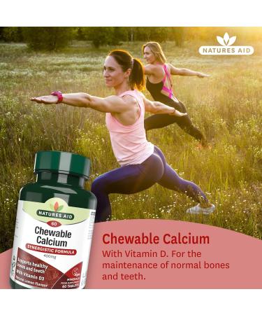 Natures Aid Chewable Calcium 400mg with Vitamin D - 60 Tabs for Strong Bones & Teeth - Buy Online on GoSupps.com