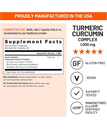 NatureWise Extra Strength Turmeric Curcumin 1000mg with Hydro-Soluble Technology for Ultra Absorption - 400mg Curcuminoids for Immune Support - Vegan Non-GMO 60 Capsules 30-Day Supply  - Buy Online on GoSupps.com