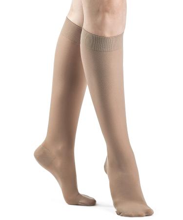 DYNAVEN by Sigvaris Women's Closed Toe Calf-High Compression Socks 15-20mmHg - Moisture-Wicking & Durable for Daily Support - Large Short - Light Beige LS - Large Short Light Beige