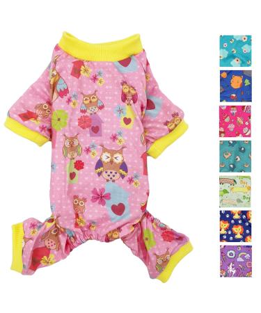 Dog Pajamas Soft Cotton Blend Jumpsuit Cute Pet Clothes for Small Medium Pet (Pink Owls, L: Length 18", Chest 22" - 26") Pink Owls L: Length 18", Chest 22" - 26"