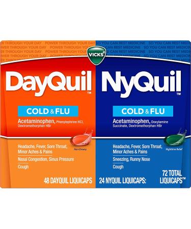 Vicks DayQuil NyQuil LiquiCaps 72 Count - Cold & Flu Relief Capsules for Sore Throat, Fever, and Congestion - Day & Night Relief Pack - Buy Online on GoSupps.com