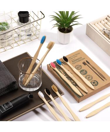 Bamboo Toothbrush 10 Pack | Eco-Friendly Biodegradable Soft Bristles in 5 Colors | Natural Family Use - Buy Online on GoSupps.com