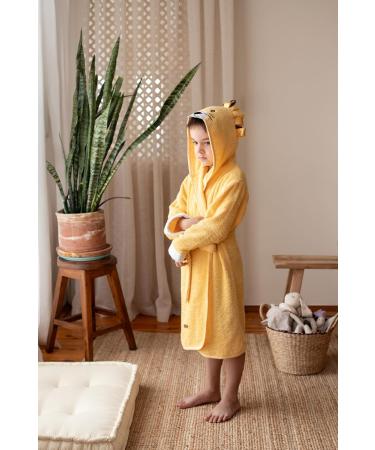 Ely Parker Kids Bathrobe - Super Soft Turkish Cotton Hooded Towel for Boys & Girls Lion Yellow Age 13-14 - Buy Online on GoSupps.com