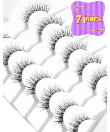 Fluffy Mink False Eyelashes - Wispy & Natural Look Cat Eye Lashes (7 Pairs) - D12 Flirty-13mm - Buy Online on GoSupps.com