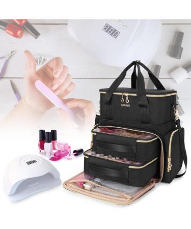BAFASO Double Layer Nail Polish Organizer - Holds 70 Bottles - Nail Dryer Case with Pouches & Tools Storage - Black - Buy Online on GoSupps.com