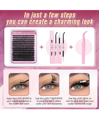 Fluffy Lash Clusters Kit - Wispy 10-20mm Individual Lashes 100D Volume D Curl Extension with Bond Seal & Tweezers for Self Application - Buy Online on GoSupps.com