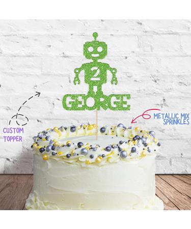 Cakeshop Cake Decoration Pack | Robot Alien Birthday Premium Double Sided Glitter Card Cake Topper & 25g Party Pack of Cake Sugar Sprinkles | Custom Name & Age Cake Decorations (Green) Non-Prime Glitter Card: Green - Buy Online on GoSupps.com