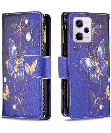 VQWQ Mobile Phone Case for Redmi Note 12 Pro & Xiaomi Poco X5 Pro - Leather Wallet with Zipper & Card Holder - Butterfly 2 Design - Buy Online on GoSupps.com