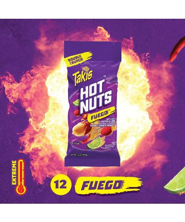 Takis Hot Nuts Fuego Double Crunch Peanuts - Box of 12 Individual Bags, 3.2 oz Each - Buy Online on GoSupps.com