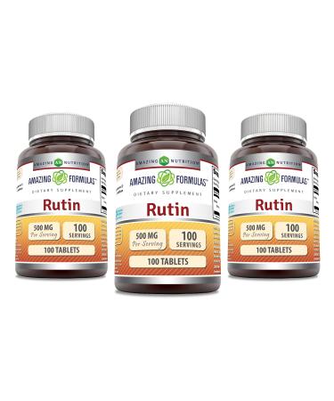 Amazing Formulas Rutin Supplement | 500 Mg | Tablets | Non-GMO | Gluten Free | Made in USA (3 Pack | 100 Count) Unflavored | 3 Pack | 100 Count