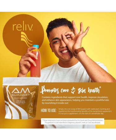 Reliv AM Support Collagen Powder Energy Drink Mix With Ginseng And Superfruit Blend Light Mango Flavor Morning Supplement For Focus Gut Health And Daily Wellness - 9.01 oz - Buy Online on GoSupps.com