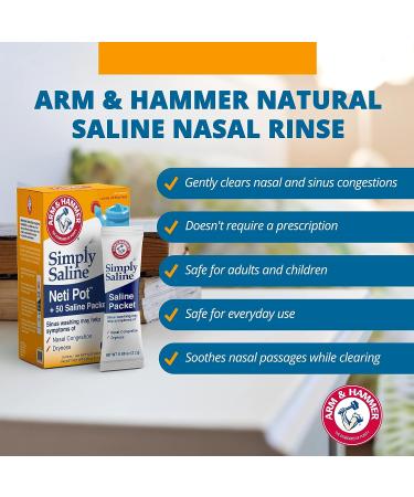 GuruNanda Arm & Hammer Neti Pot - Nasal Rinse Kit for Sinus Wash & Allergy Relief - BPA-Free - 50 Salt Packets Included - 240ml - Blue - Buy Online on GoSupps.com